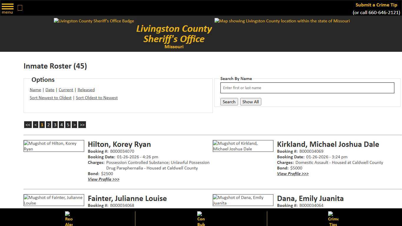 Inmate Roster - Current Inmates Booking Date Descending - Livingston County Missouri Sheriff